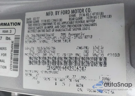 2017 Ford Fusion Se z USA, uszkodzony, nr VIN 3FA6P0LU4HR316247